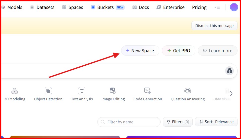 Picture showing the + New Space button for creating a new space